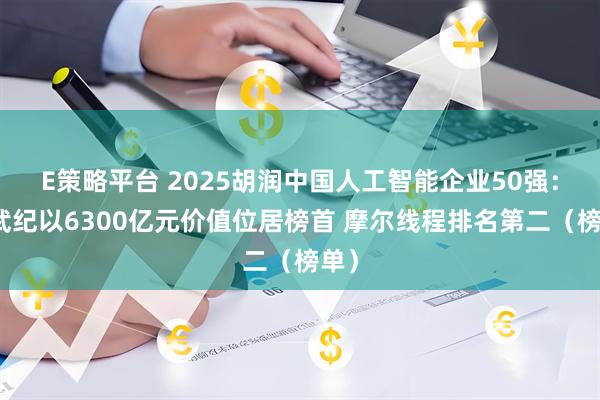 E策略平台 2025胡润中国人工智能企业50强：寒武纪以6300亿元价值位居榜首 摩尔线程排名第二（榜单）
